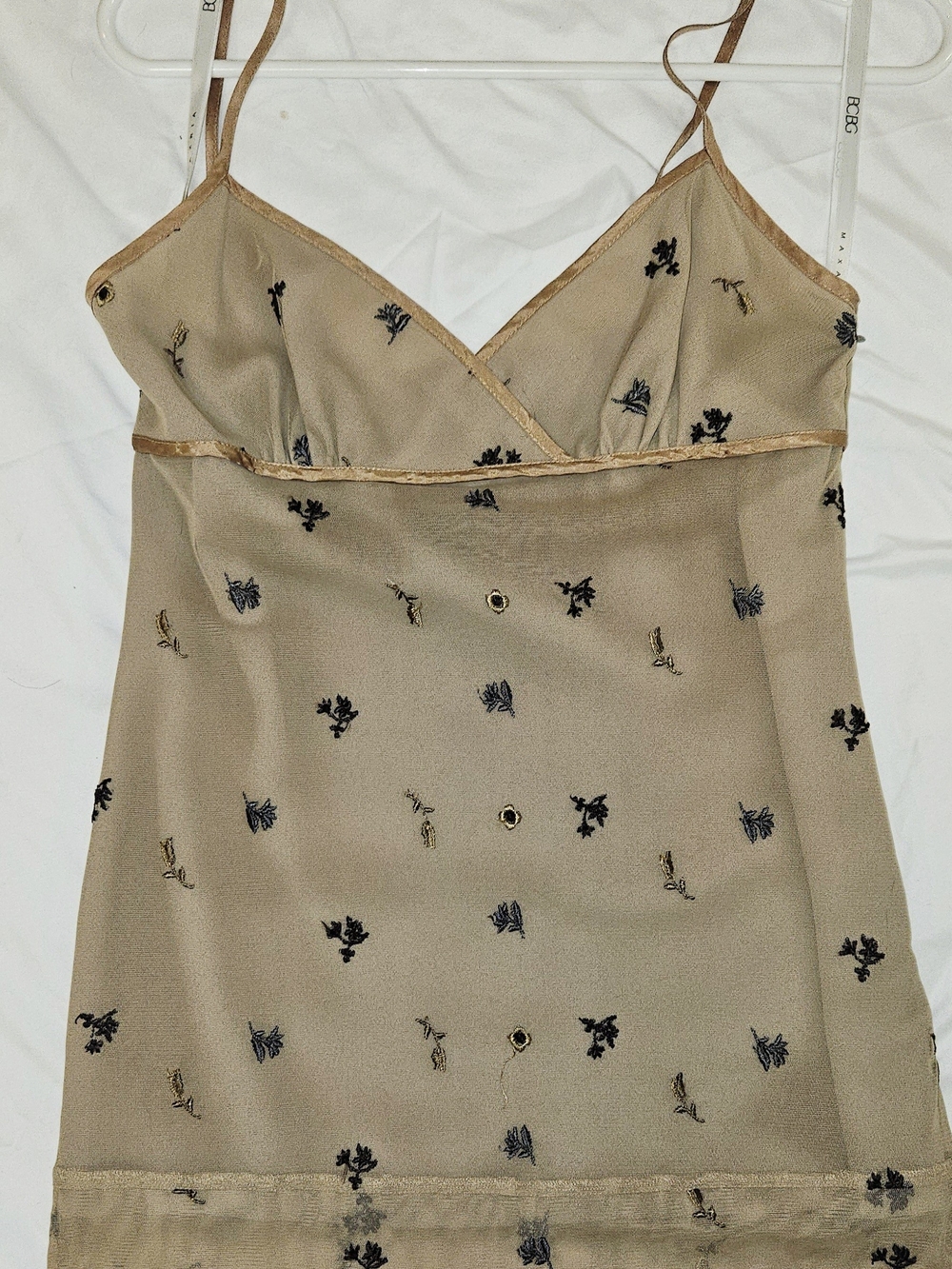 BCBG Beige Camisole with Brown Embroidered Floral